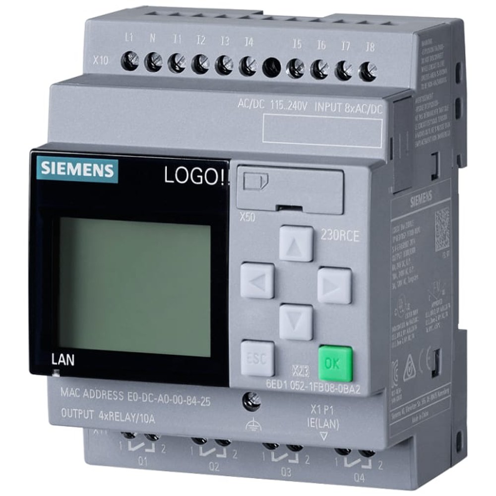 6ED1052-1FB08-0BA2, LOGO! 230RCE,logic module, display power supply / I/O: 115 V/230 V/relay, 8 DI/4 DO, Siemens