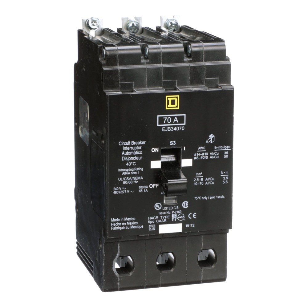 EJB34070, Square D, 70A, 3 pole, 480Y/277VAC, Mini circuit breaker, Schneider