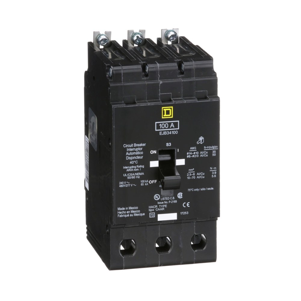 EJB34100, Square D, 100A, 3 pole, 480Y/277VAC, Mini circuit breaker, Schneider