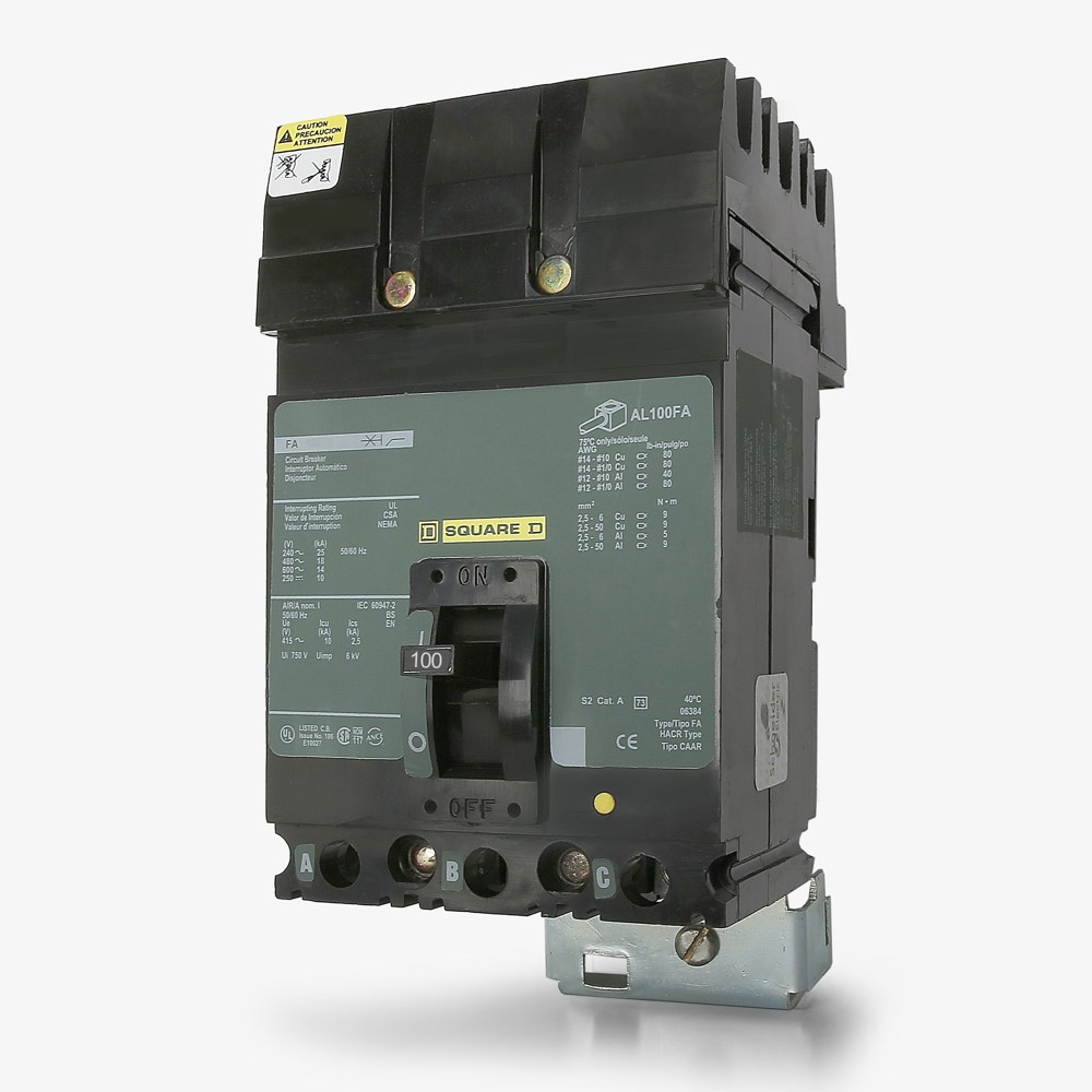 FA36100, Square D, 100A, 3 pole, 14kA, 600VAC, Circuit Breaker Schneider