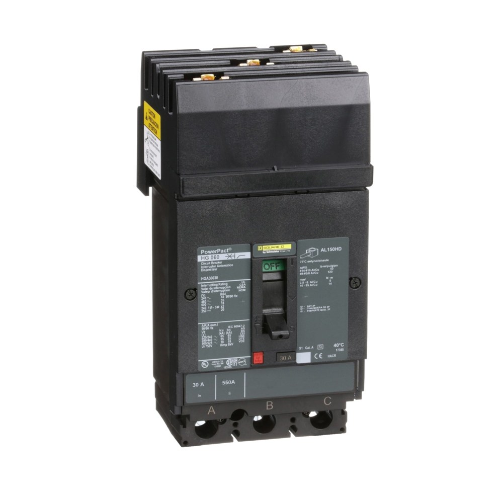 HGA36030, Square D, 30A, 3 pole, 18kA, 600VAC, Circuit Breaker Schneider