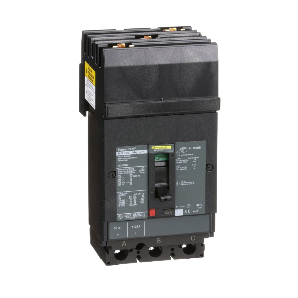 HGA36060, Square D, 60A, 3 pole, 18kA, 600VAC, Circuit Breaker Schneider
