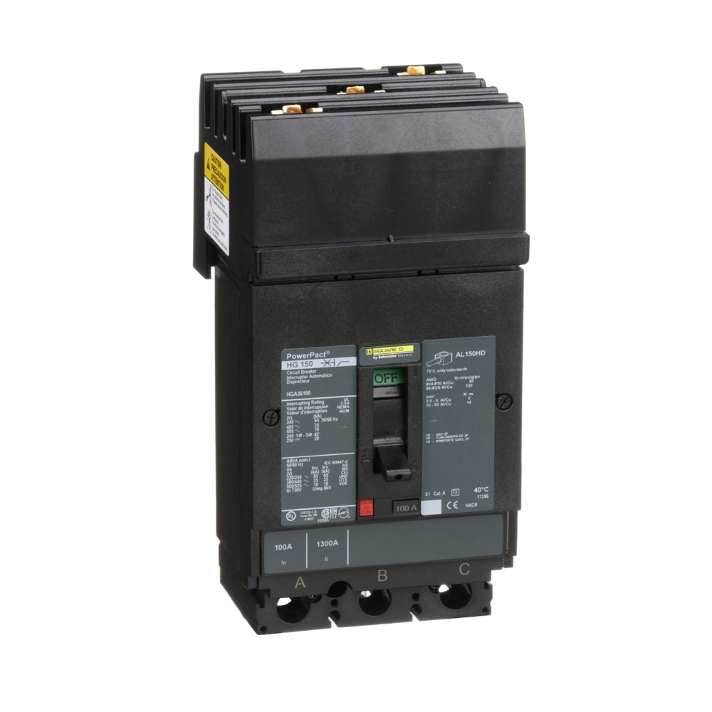 HGA36100, Square D, 100A, 3 pole, 18kA, 600VAC, Circuit Breaker Schneider