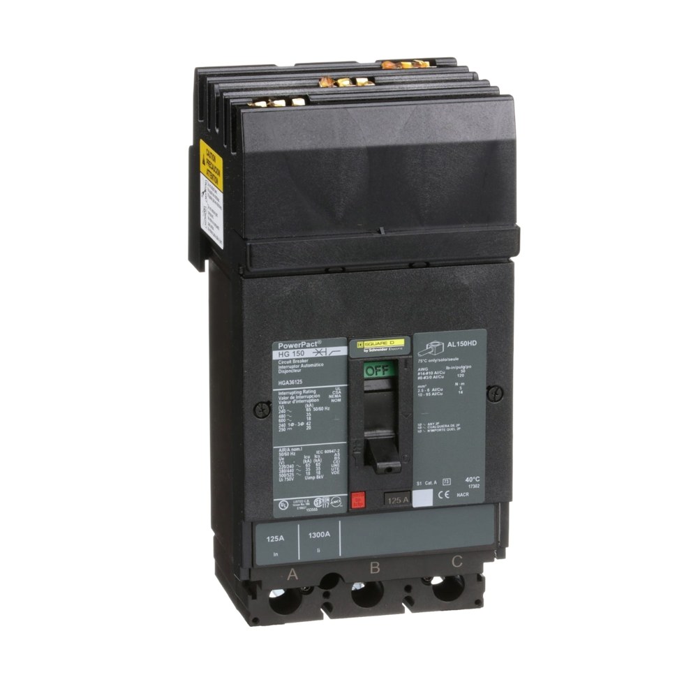 HGA36125, Square D, 125A, 3 pole, 18kA, 600VAC, Circuit Breaker Schneider