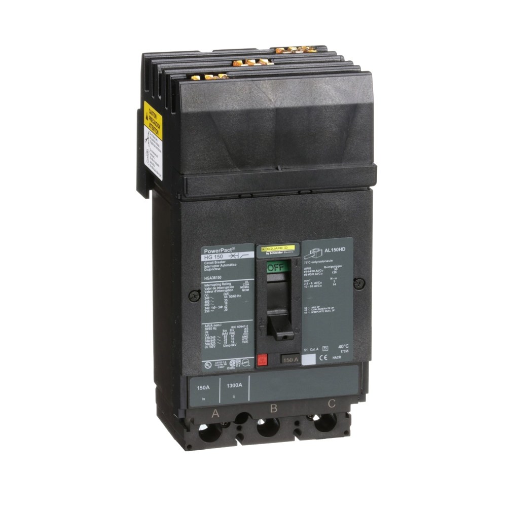 HGA36150, Square D, 150A, 3 pole, 18kA, 600VAC, Circuit Breaker Schneider