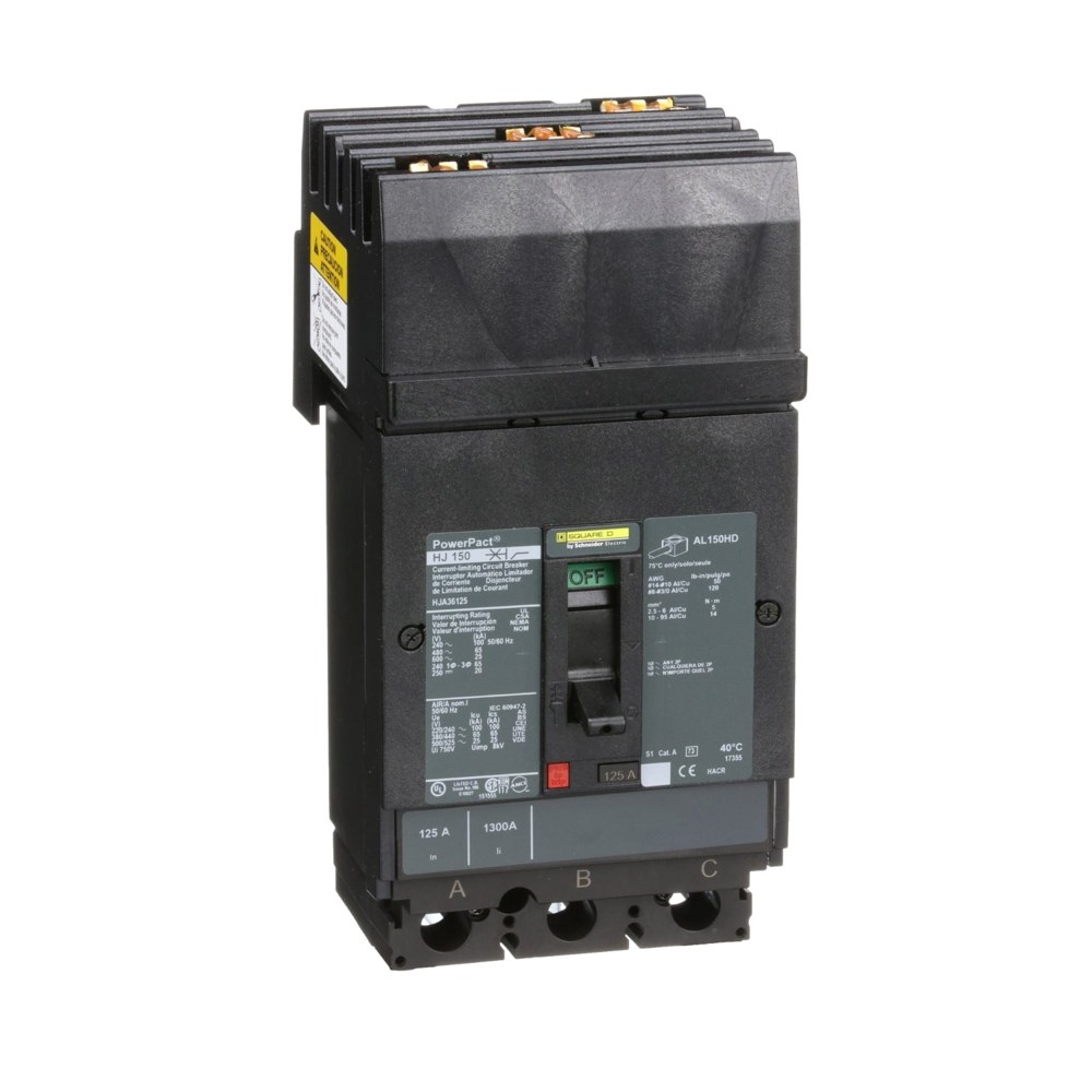 HJA36125, Square D, 125A, 3 pole, 25kA, 600VAC, Circuit Breaker Schneider