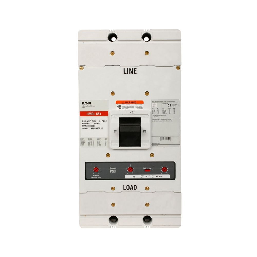 HMDL3800F, Circuit Breaker frame 800A, 3P, 65kA, 480VAC, Eaton