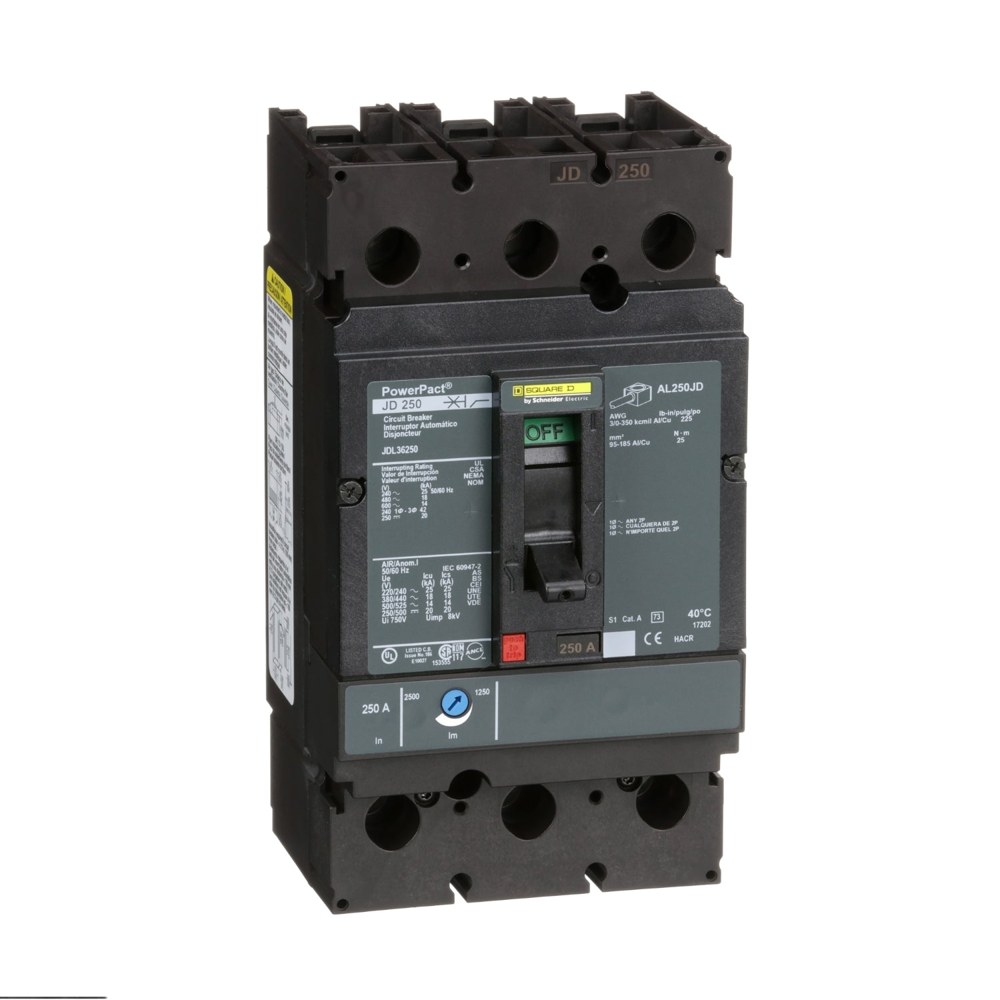 JDL36250, Square D, 250A, 3 pole, 14kA, 600VAC, Circuit Breaker Schneider